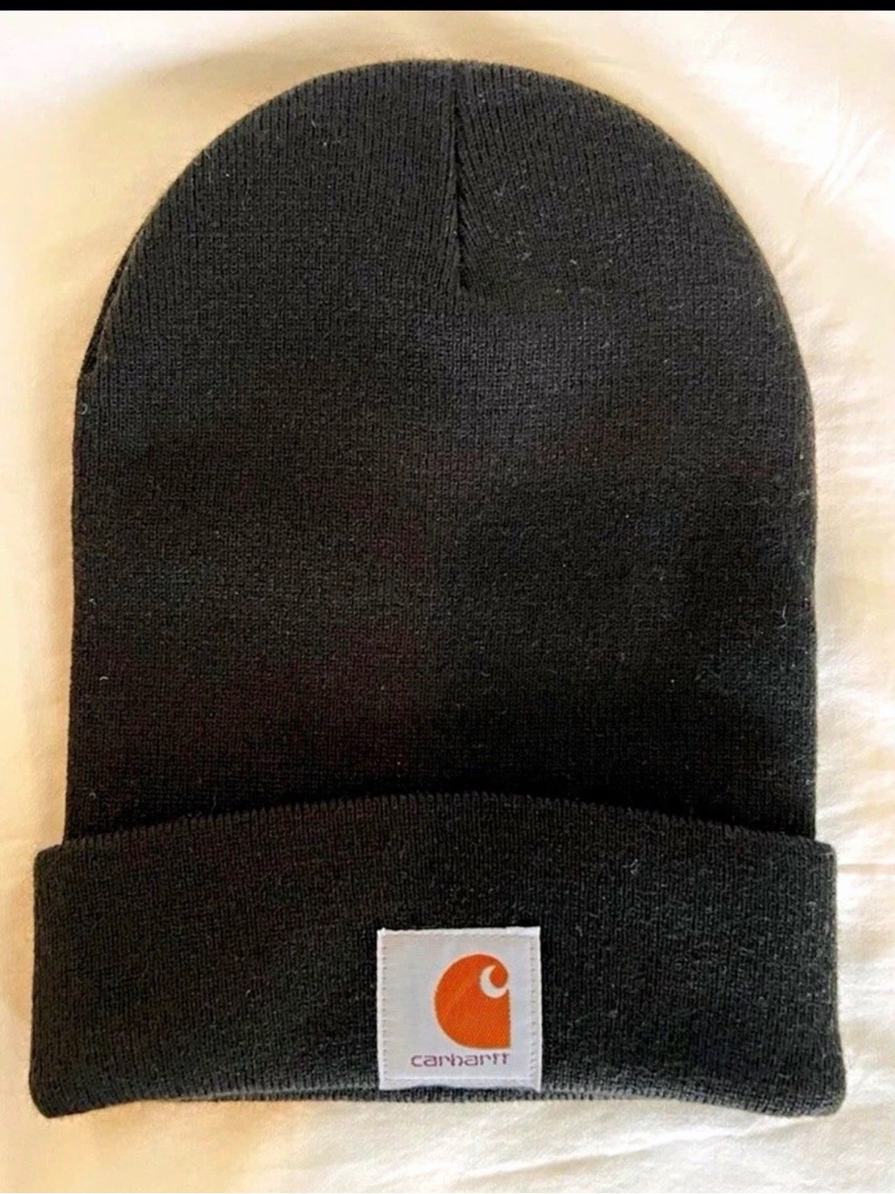 Carhartt Black Beanie with Orange Logo Patch